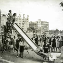 Slippery slide ride at Camperdown Park Children's Playground, Australia Street Camperdown, 1935