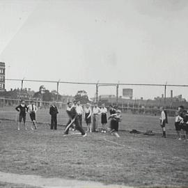 Boys playing cricket, Camperdown Park Children's Playground, Australia Street Camperdown, 1936