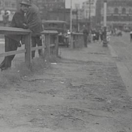 View showing deteriorated footpath before repair, Railway Square, Lee Street Sydney, 1935