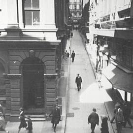 Looking east at street after road reconstruction, Rowe Street Sydney, 1929