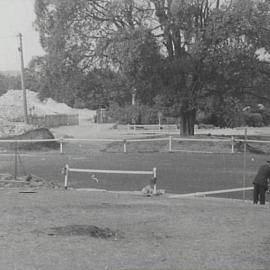 Cahill Expressway roadworks, Government House gates, Conservatorium Road Sydney, 1956