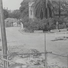 Cahill Expressway roadworks, Government House gates, Conservatorium Road Sydney, 1956