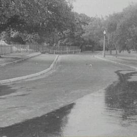 Cahill Expressway roadworks, Government House gates, Conservatorium Road Sydney, 1956