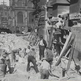 Construction of Sydney Town Hall Steps restoring front entrance, George Street Sydney, 1934