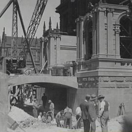 Construction of Sydney Town Hall Steps restoring front entrance, George Street Sydney, 1934