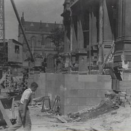 Construction of Sydney Town Hall entrance steps, George Street Sydney, 1934