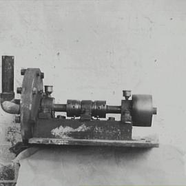 Close up of sanding machine, Wattle Street Depot, Fig and Wattle Streets Pyrmont, circa 1930