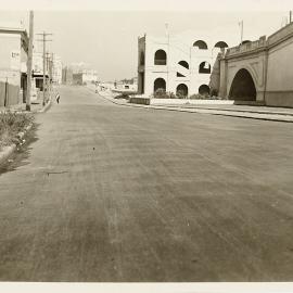 View south showing steps up to Bradfield Highway, York Street Sydney, 1932