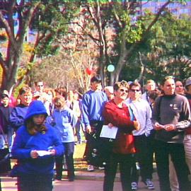 Bidders at pin auction at Pins in the Park, Hyde Park North, Sydney, 2000