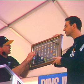 City Staff in action at the pin auction, Pins in the Park, Hyde Park North, Sydney, 2000