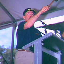 Pin auctioneer in action at Pins in the Park, Hyde Park North, Sydney, 2000