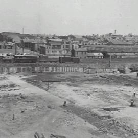 Print - Construction of the City Municipal Fruit Market Building Number 3 in Haymarket, 1910