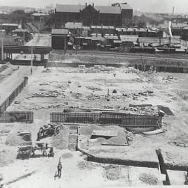 Print - Construction of the City Municipal Fruit Market Building Number 3 in Haymarket, 1910