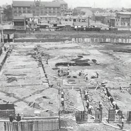 Print - Construction of the City Municipal Fruit Market Building Number 3 in Haymarket, 1910