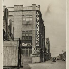 Print - Streetscape with A.W. Hansor, corner of Balfour and Wellington Streets Chippendale, 1940