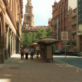 New footpath and bus shelters in York Street Sydney, 1987