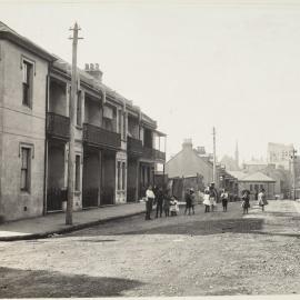 Print - Streetscape from intersection of Macquarie and Hunt Streets Surry Hills, Surry Hills, 1906