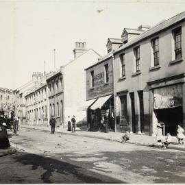 Print - Streetscape from corner Goulburn and Macquarie Streets Surry Hills, circa 1906