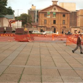 New brick paving for the pedestrian precinct at Queen's Square Macquarie Street Sydney, 1987