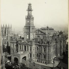Print - Sydney Town Hall decorations, George Street Sydney, 1920