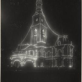 Print - Sydney Town Hall Illuminations at night, George Street Sydney 1920