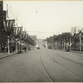 Print - Street decorations for Royal Visit, College Street Sydney, 1920