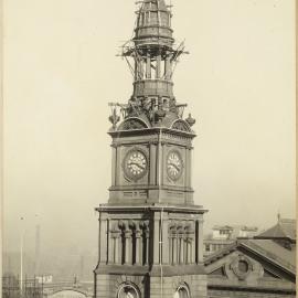 Print - Sydney Town Hall scaffolding, George Street Sydney 1920