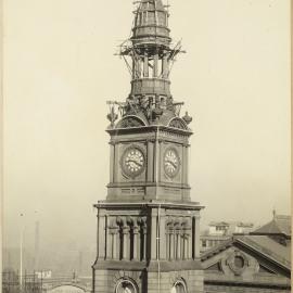 Print - Sydney Town Hall clock tower with scaffolding, George Street Sydney, 1920