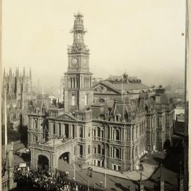 Print - Aerial view, Sydney Town Hall, George Street Sydney, 1920