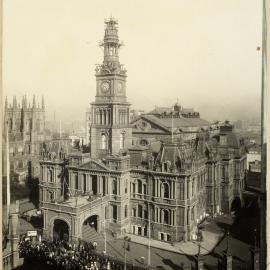 Print - Elevated view of Sydney Town Hall, George Street Sydney, 1920