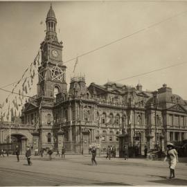 Print - Town Hall Decorations for British Fleet, George Street Sydney, 1924