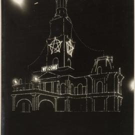 Print - Night view of Sydney Town Hall Illuminations, George Street Sydney, 1924