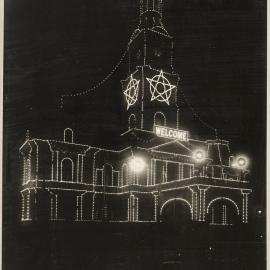 Print - Sydney Town Hall Illuminations with Welcome lights, George Street Sydney, 1924