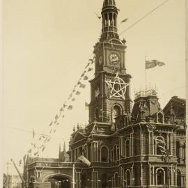 Print - Sydney Town Hall decorations, George and Druitt Streets Sydney, 1927