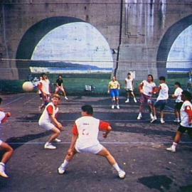 Playing volleyball at King George V Recreation Centre, Cumberland Street The Rocks, 1990