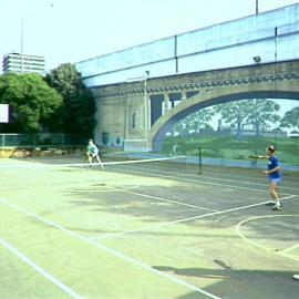 Playing tennis at King George V Recreation Centre, Cumberland Street The Rocks, 1990