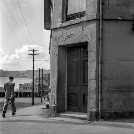 Man walking down Kent Street, Millers Point, 1951