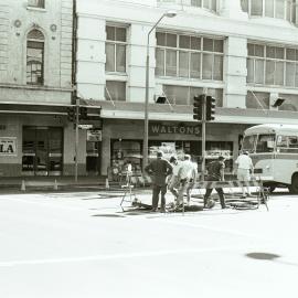 Roadworks outside Waltons, George Street Sydney, 1980