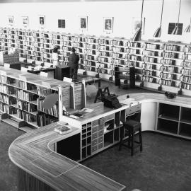 Counter and reading room in the Frank Green Library, Oxford Street Paddington, 1952