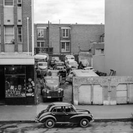 Car yard in Bourke Street Surry Hills, 1958