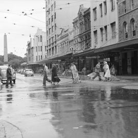 Streetscape and roadworks, Bathurst Street Sydney, 1956