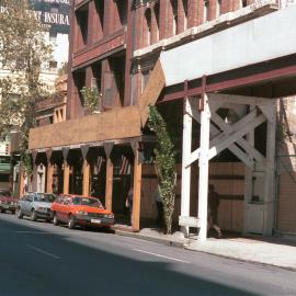 Hoardings and scaffolding in Clarence Street Sydney, 1984
