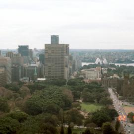 Aerial view over Hyde Park North, Sydney, 1984