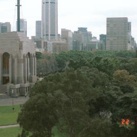 Aerial view over the Anzac War Memorial, Hyde Park Sydney, 1984