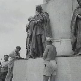 Cahill Expressway construction, repositioning Shakespeare Memorial Sculpture, Sydney, 1962
