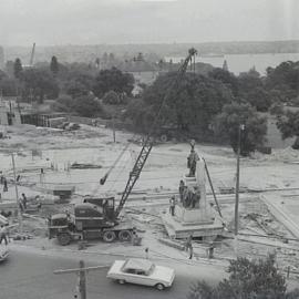 Cahill Expressway construction, repositioning Shakespeare Memorial Sculpture, Sydney, 1962