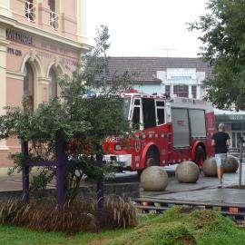 Fire truck parked outside Newtown Medical Centre, corner of Australia and King Street Newtown, 2009