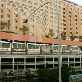 Darling Drive streetscape with Sydney Monorail and tram stop, Darling Harbour, 2009