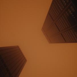 Orange sky from dust storm above skyscrapers in Bridge Street Sydney, 2009