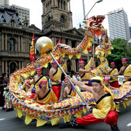 Dragon dancers, Chinese New Year of the Dog, Sydney Town Hall, George Street Sydney, 2006